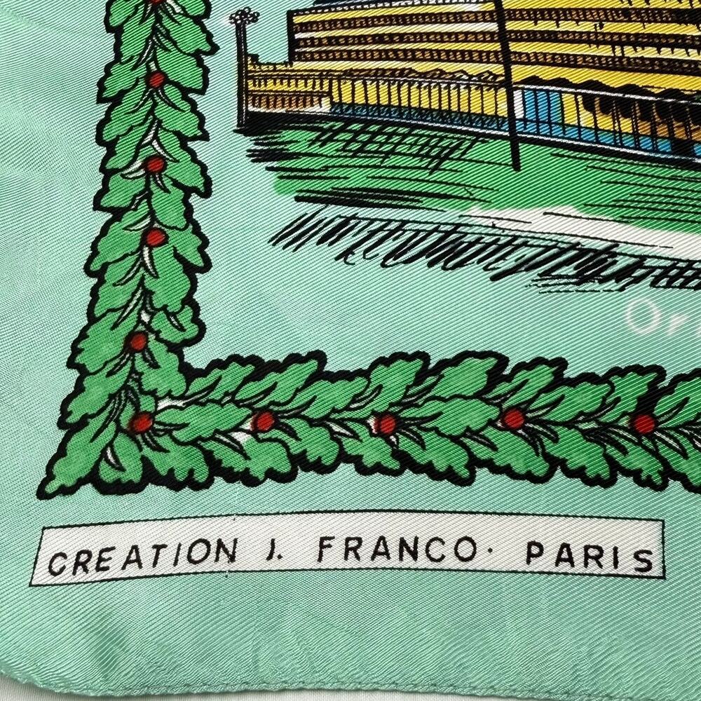 Vintage Paris City Sights Souvenir Silk Scarf 30x30 Mint Green Made in Italy